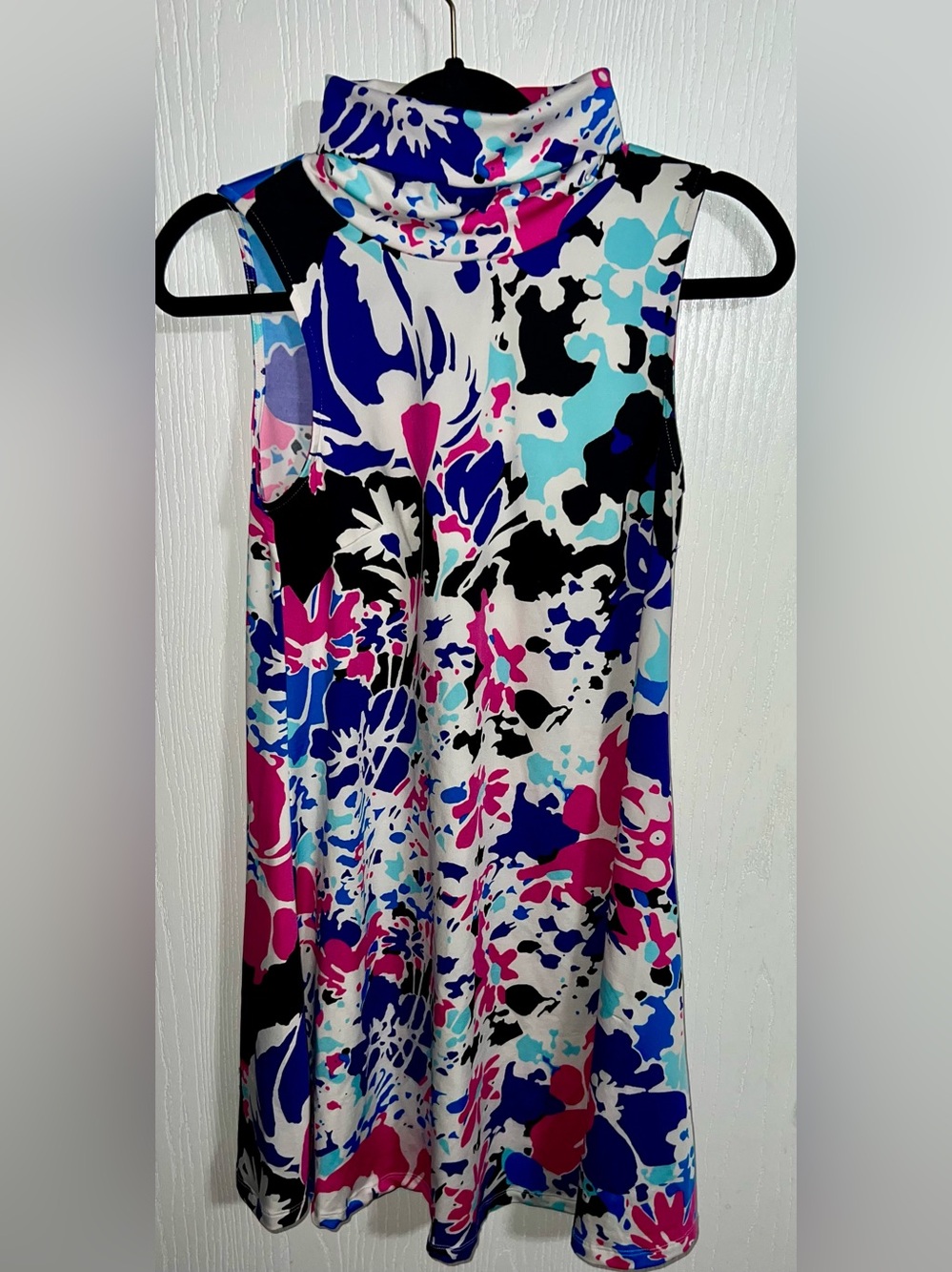 Julie Brown NYC Vibrant Abstract Floral Mock Neck Sleeveless Shift Dress